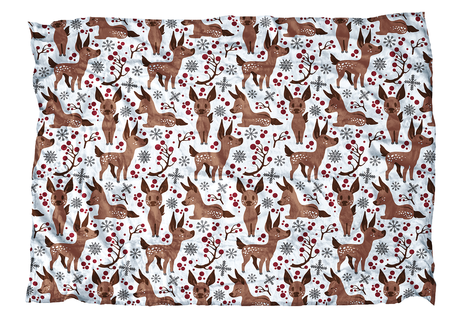 These fawns are ready for their first winter! This baby deer blanket with red accents is sweet addition to your winter decor.