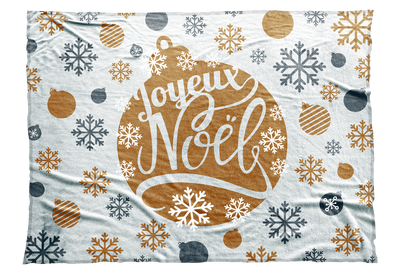 Whether you say Joyeux Noel or Merry Christmas this blanket can provide a festive seasonal accent with its silver and gold design. Cuddle up in one with a mug of warm apple cider this Christmas season. Available in two additional color palettes.