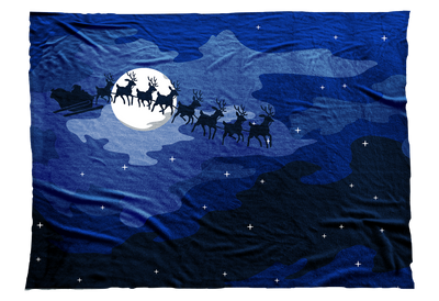 Santa's sleigh flying against a blue night sky - Twas the Night Before Christmas / A Visit from Saint Nicholas blanket