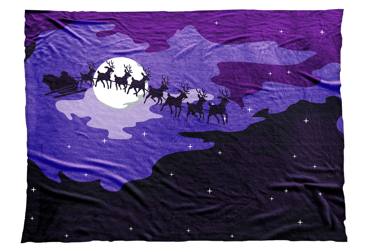 Santa's sleigh flying against a purple sky -- Twas the Night Before Christmas