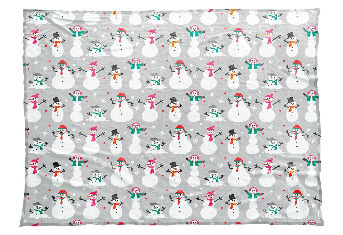 Snowmen are a fun and whimsical symbol of the winter season. So whether you are in Alaska or Arizona this winter try cuddling up in a cozy blanket decorated with happy snowmen against a gray background. Also available with lime green and bright blue backgrounds.