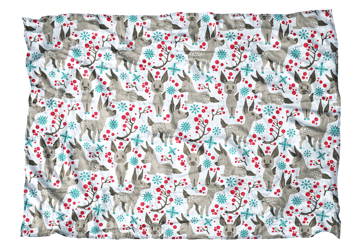 These fawns are ready for their first winter! This baby deer blanket with blue accents is sweet addition to your winter decor.