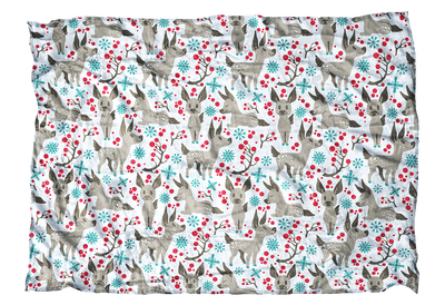These fawns are ready for their first winter! This baby deer blanket with blue accents is sweet addition to your winter decor.