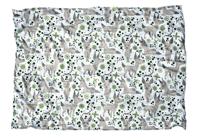 These fawns are ready for their first winter! This baby deer blanket with green accents is sweet addition to your winter decor.